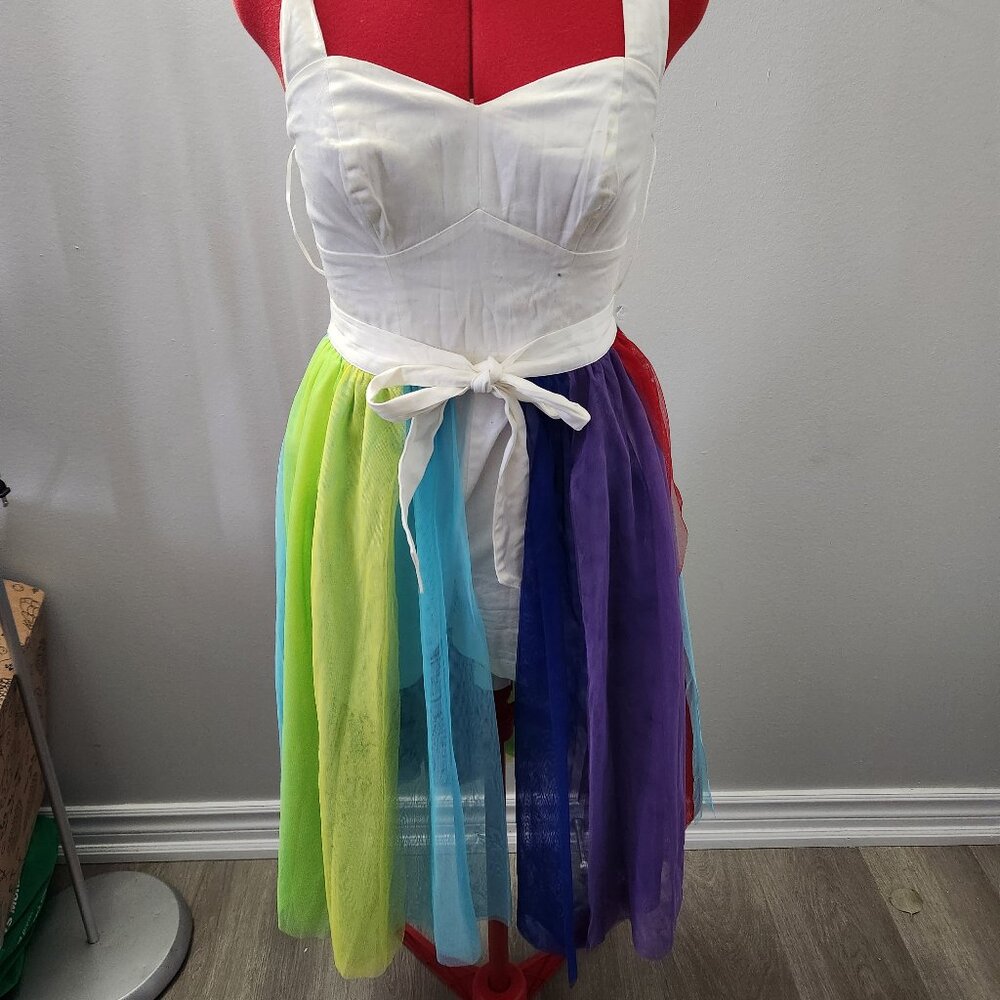 White Strappy Rainbow Tulle Romper Dress